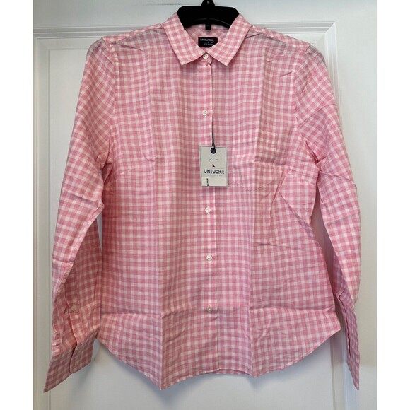 Untuckit Shirt Womens 6 Pink White Gingham Checkered Button Down CALINA - Picture 1 of 5